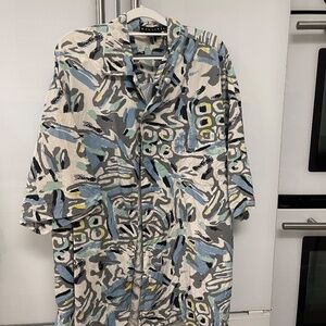 Barracuta XXL 100% Silk Men's abstract button down shirt